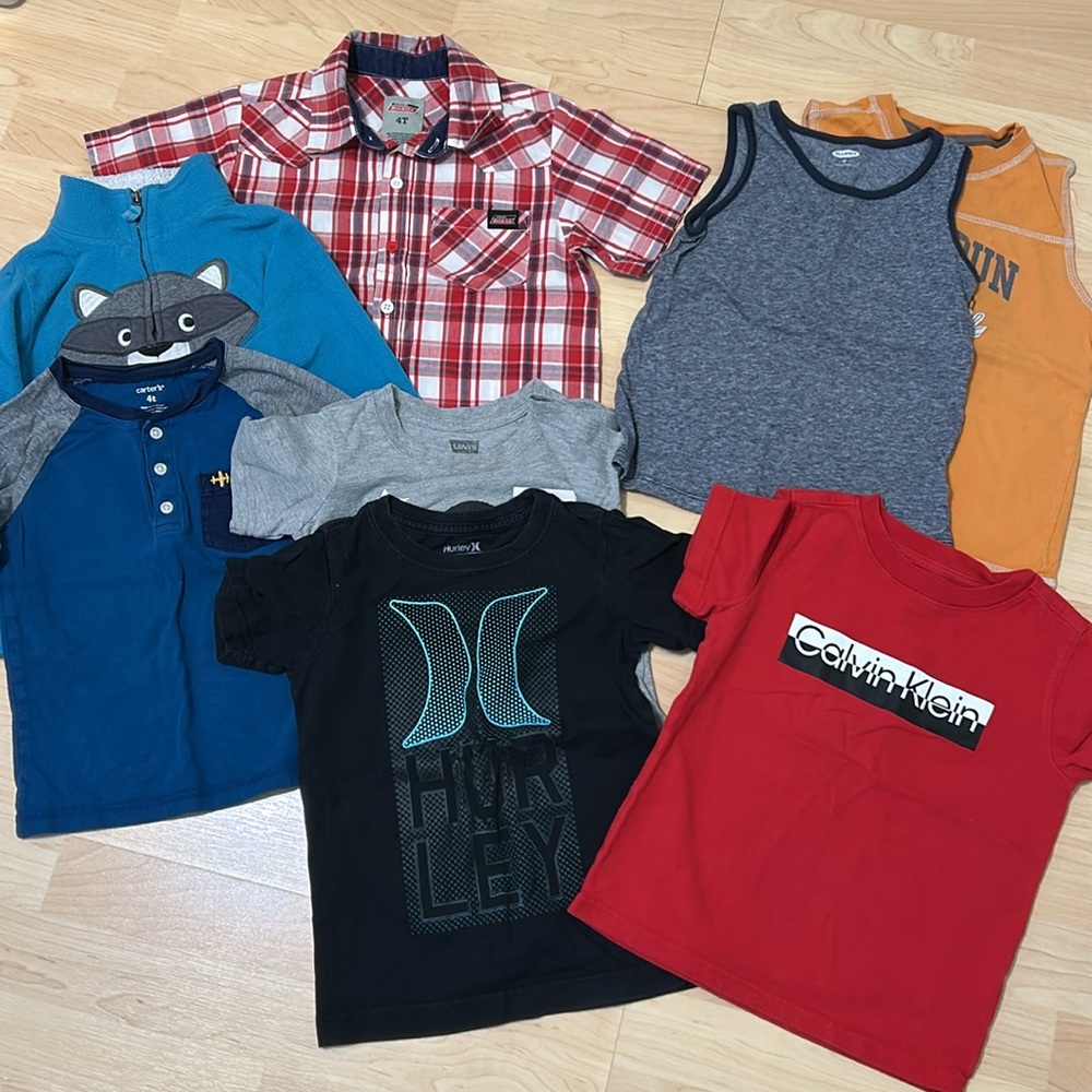 Boys 4T Shirt Bundle, Button down, T-shirt, Sleeveless, Long sleeve, Fleece